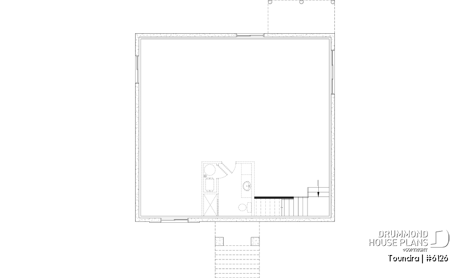 Unfinished basement - Country style modest single-story house plan, 2 to 4 bedrooms, open concept and finished basement (optional $) - Toundra