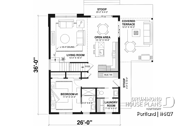 1st level of house plan 6127 1st level - Scandinavian-style home design featuring Maibec red cedar siding. - Portland
