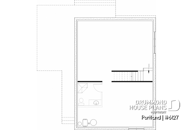 Unfinished basement of house plan 6127 Unfinished basement - Scandinavian-style home design featuring Maibec red cedar siding. - Portland