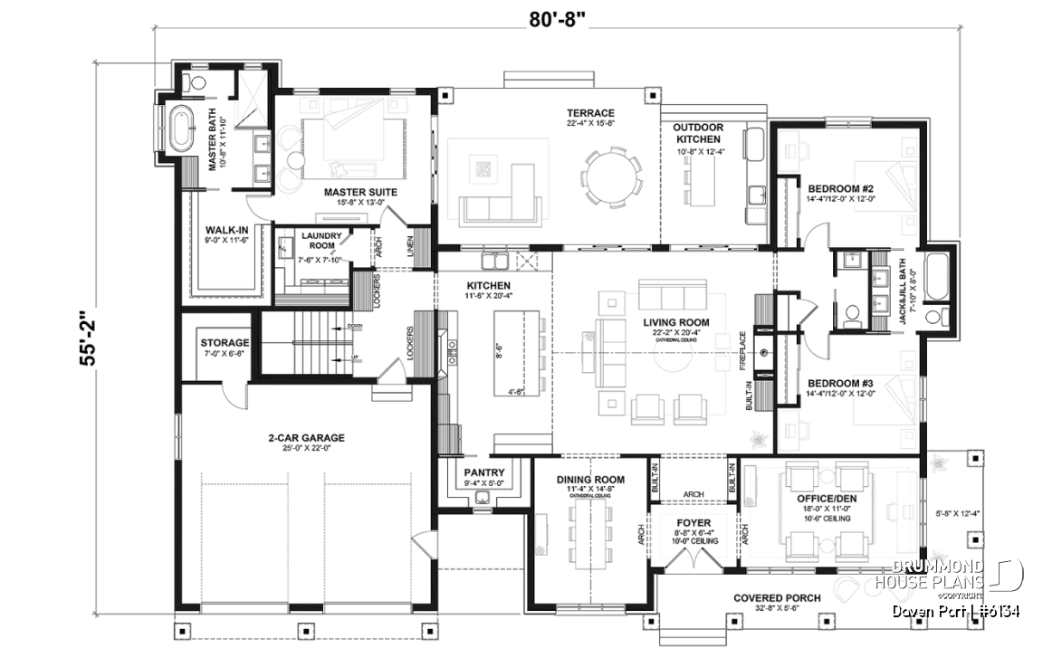 1st level (Optional $) - One-story modern farmhouse with 3 bedrooms, flex room, bonus room, outdoor kitchen and slab foundation. - Daven Port