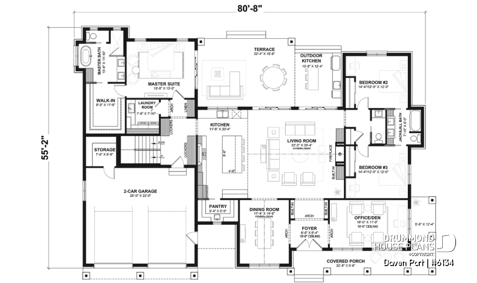 1st level (Optional $) - One-story modern farmhouse with 3 bedrooms, flex room, bonus room, outdoor kitchen and slab foundation. - Daven Port