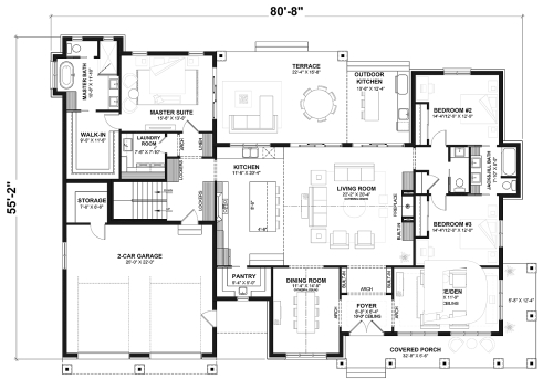 1st level (Optional $) - One-story modern farmhouse with 3 bedrooms, flex room, bonus room, outdoor kitchen and slab foundation. - Daven Port