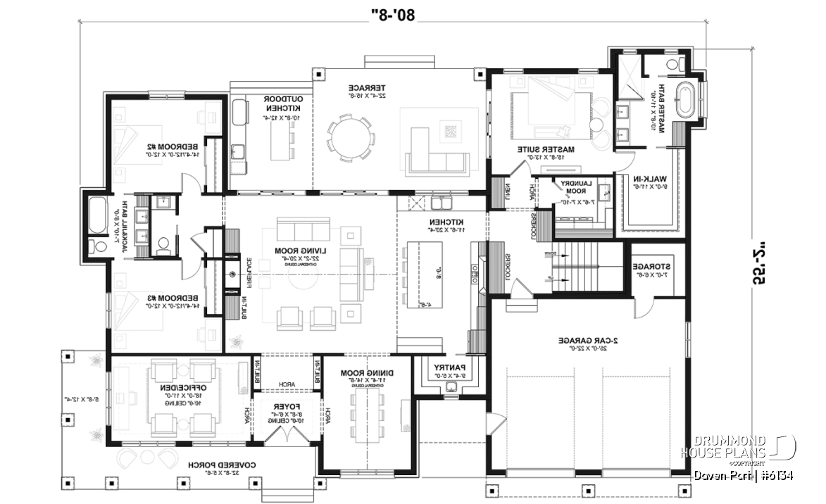 1st level (Optional $) - One-story modern farmhouse with 3 bedrooms, flex room, bonus room, outdoor kitchen and slab foundation. - Daven Port
