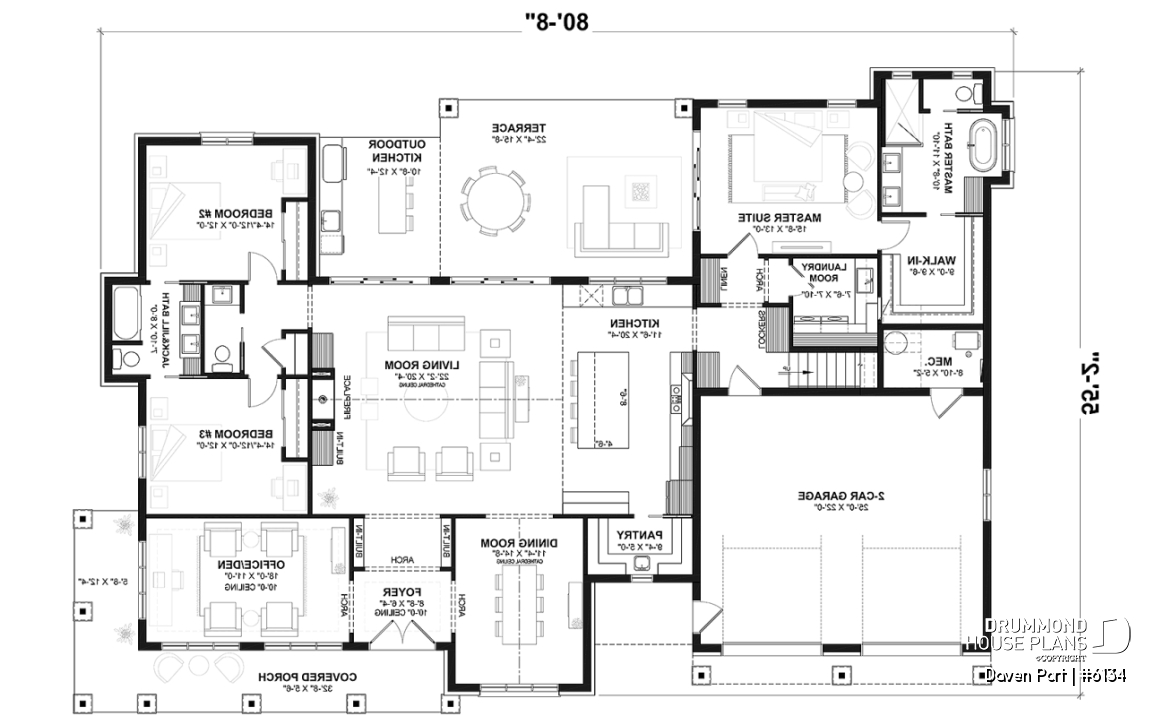 1st level - One-story modern farmhouse with 3 bedrooms, flex room, bonus room, outdoor kitchen and slab foundation. - Daven Port