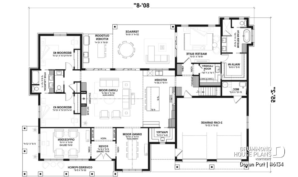 1st level - One-story modern farmhouse with 3 bedrooms, flex room, bonus room, outdoor kitchen and slab foundation. - Daven Port
