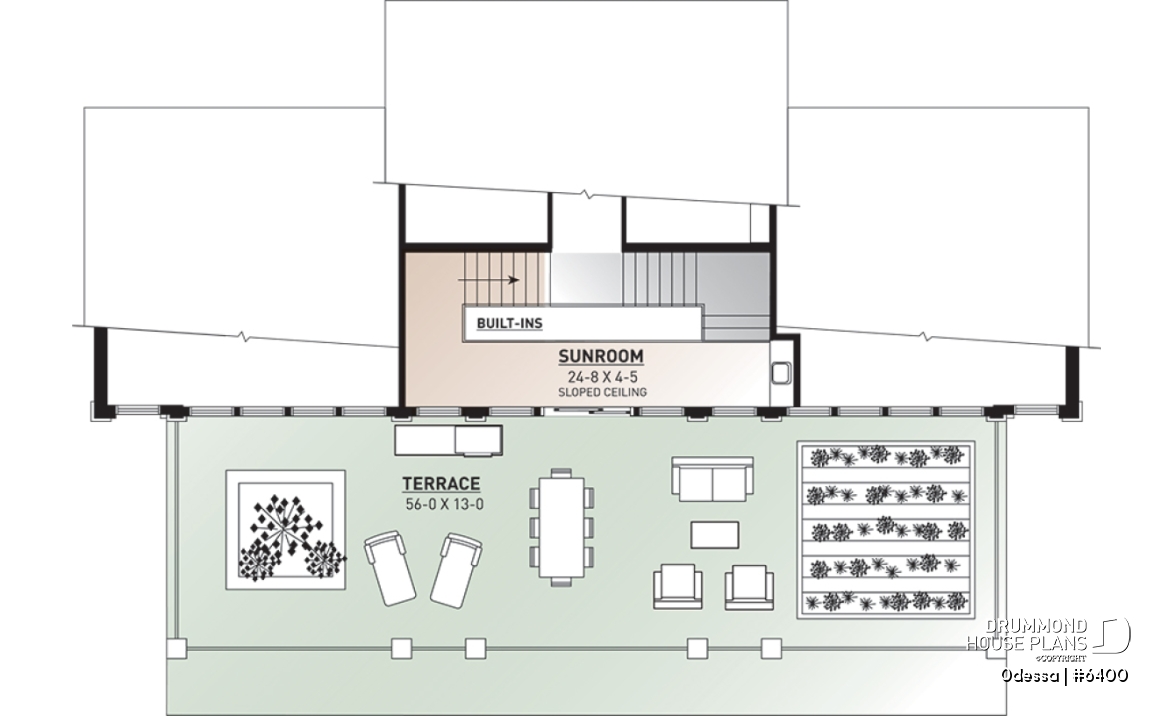 2nd level - Large 3 bedroom beachfront or lakefront modern house plan, Xlarge second floor deck, 2 family rooms, fireplace - Odessa