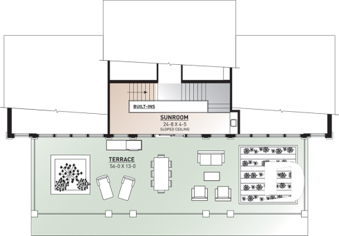2nd level - Large 3 bedroom beachfront or lakefront modern house plan, Xlarge second floor deck, 2 family rooms, fireplace - Odessa