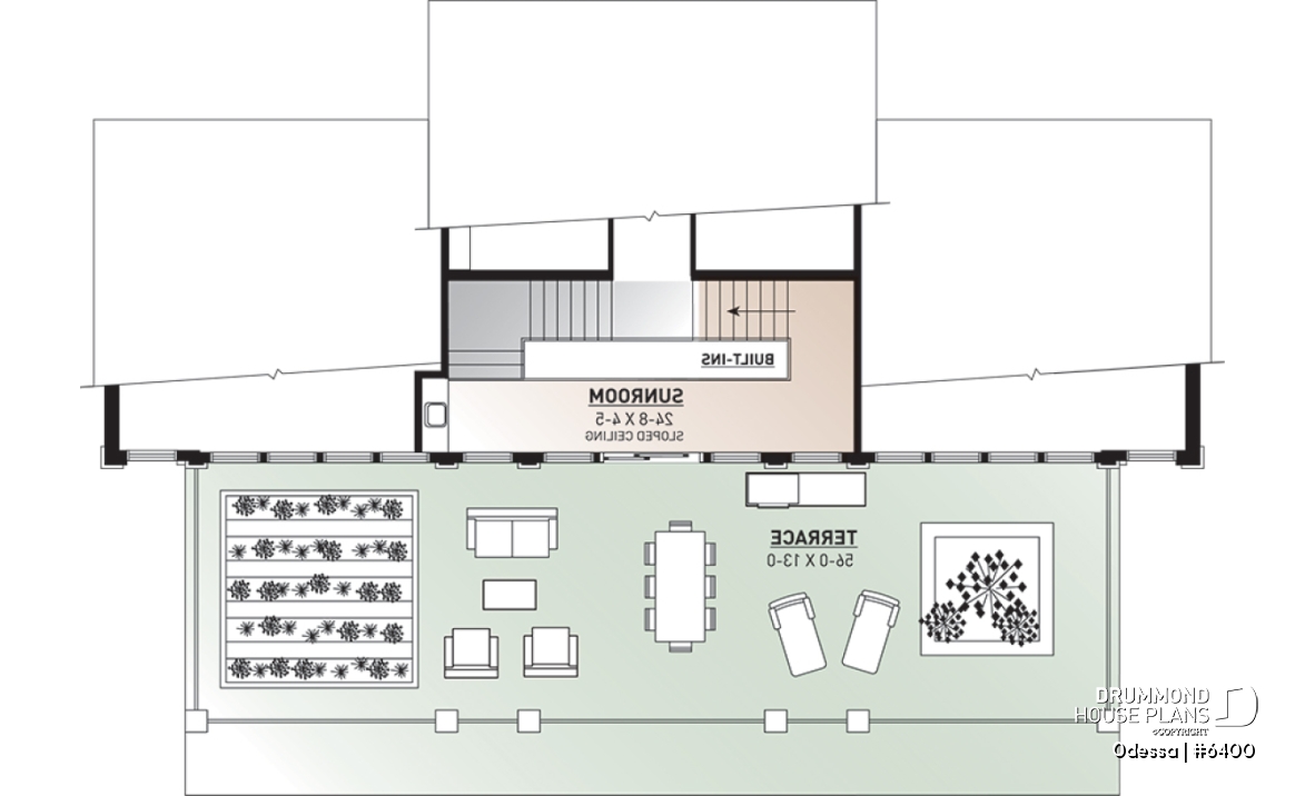 2nd level - Large 3 bedroom beachfront or lakefront modern house plan, Xlarge second floor deck, 2 family rooms, fireplace - Odessa