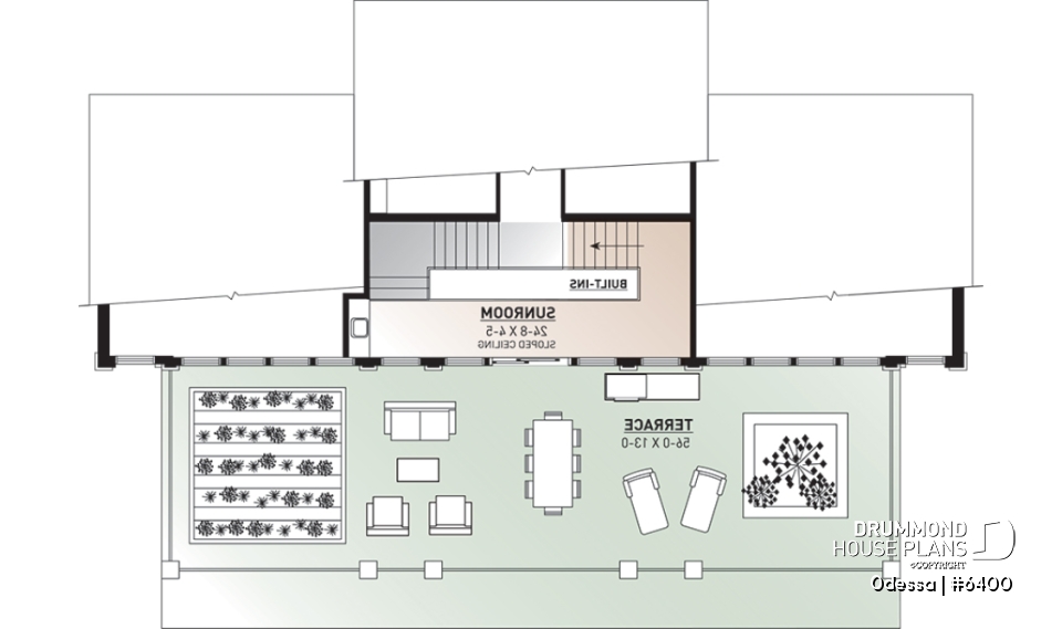 2nd level - Large 3 bedroom beachfront or lakefront modern house plan, Xlarge second floor deck, 2 family rooms, fireplace - Odessa