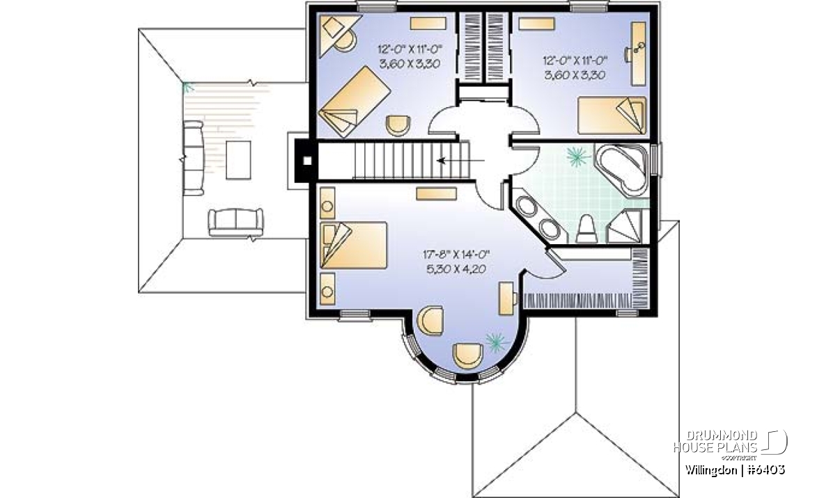 2nd level - European style 3 bedroom house plan, home office, large sunken living room, garage, walk-in in master - Willingdon