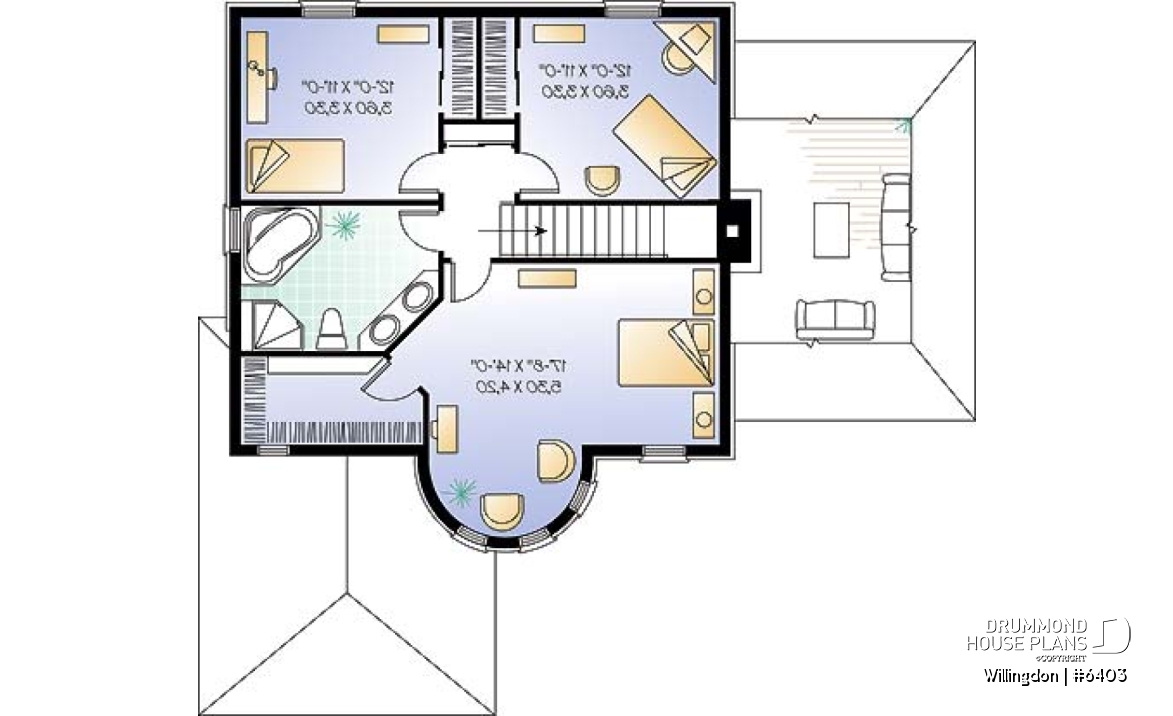 2nd level - European style 3 bedroom house plan, home office, large sunken living room, garage, walk-in in master - Willingdon