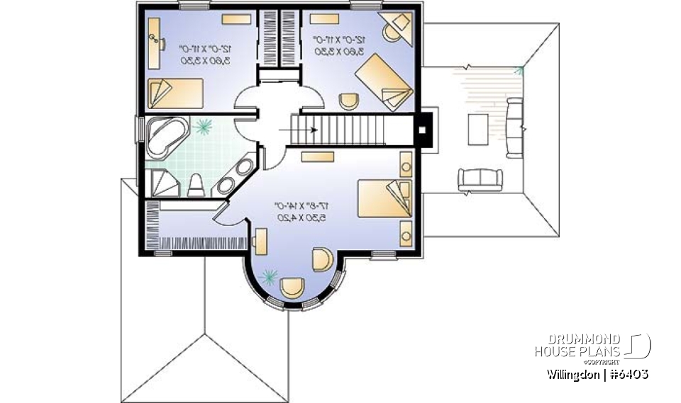 2nd level - European style 3 bedroom house plan, home office, large sunken living room, garage, walk-in in master - Willingdon