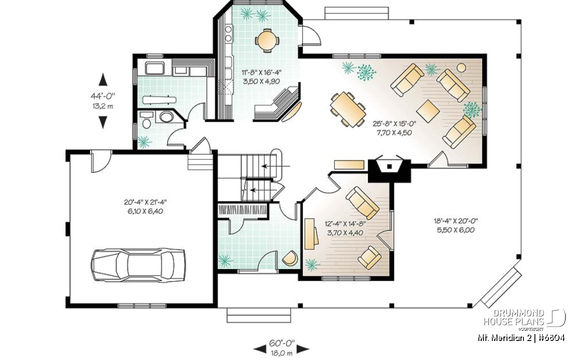 1st level - 3 bedroom waterfront cottage house plan with wraparound porch, large master suite, breakfast nook - Mt. Meridian 2