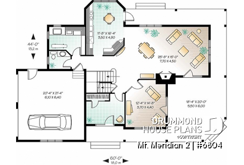 1st level - 3 bedroom waterfront cottage house plan with wraparound porch, large master suite, breakfast nook - Mt. Meridian 2