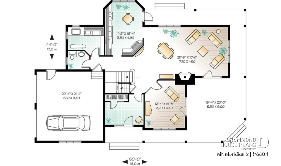 1st level - 3 bedroom waterfront cottage house plan with wraparound porch, large master suite, breakfast nook - Mt. Meridian 2
