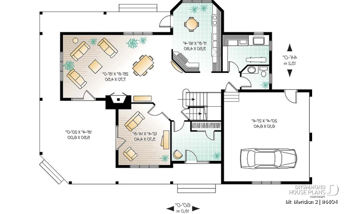 1st level - 3 bedroom waterfront cottage house plan with wraparound porch, large master suite, breakfast nook - Mt. Meridian 2