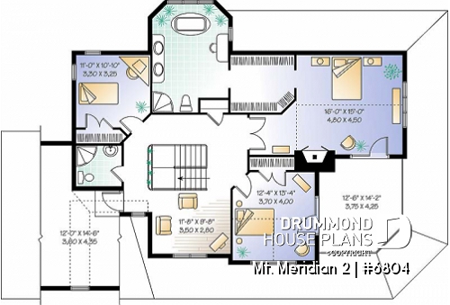 2nd level - 3 bedroom waterfront cottage house plan with wraparound porch, large master suite, breakfast nook - Mt. Meridian 2