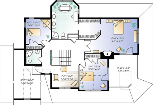 2nd level - 3 bedroom waterfront cottage house plan with wraparound porch, large master suite, breakfast nook - Mt. Meridian 2