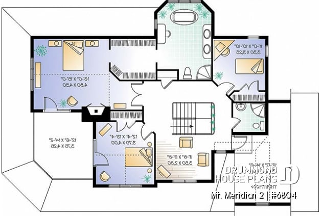 2nd level - 3 bedroom waterfront cottage house plan with wraparound porch, large master suite, breakfast nook - Mt. Meridian 2