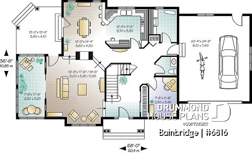 1st level - Traditional house plan, 3 bedrooms, master suite with private terrace, home office, sunken living room - Bainbridge