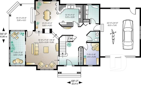 1st level - Traditional house plan, 3 bedrooms, master suite with private terrace, home office, sunken living room - Bainbridge