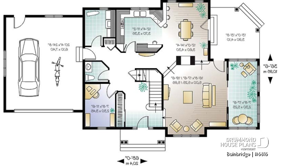 1st level - Traditional house plan, 3 bedrooms, master suite with private terrace, home office, sunken living room - Bainbridge