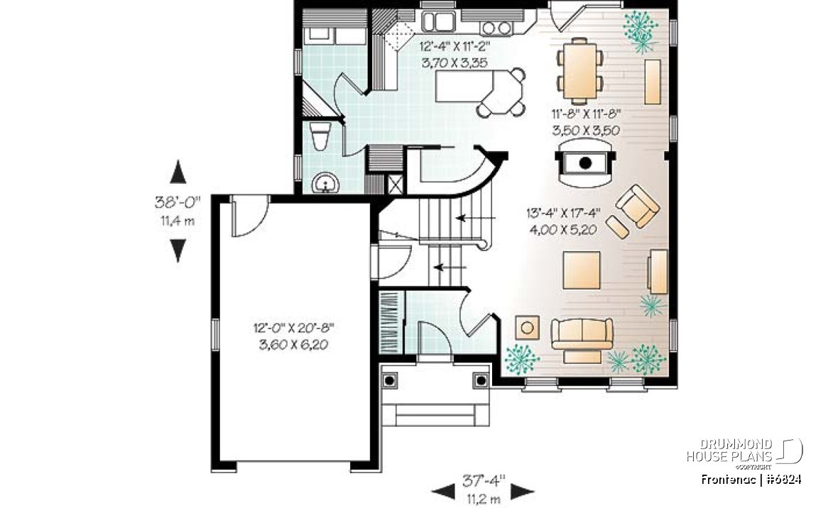 1st level - Traditional house plan with garage, great master suite with sitting area, fireplace, great gathering room - Frontenac