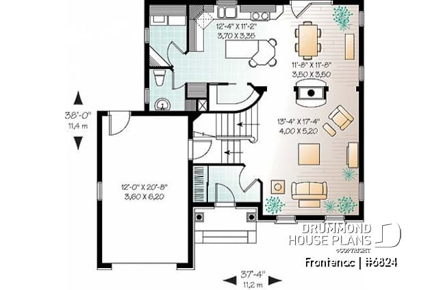 1st level - Traditional house plan with garage, great master suite with sitting area, fireplace, great gathering room - Frontenac