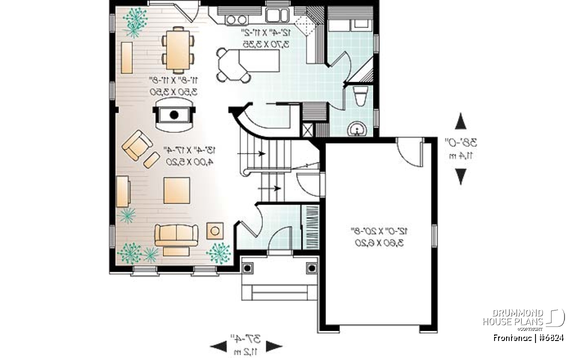 1st level - Traditional house plan with garage, great master suite with sitting area, fireplace, great gathering room - Frontenac