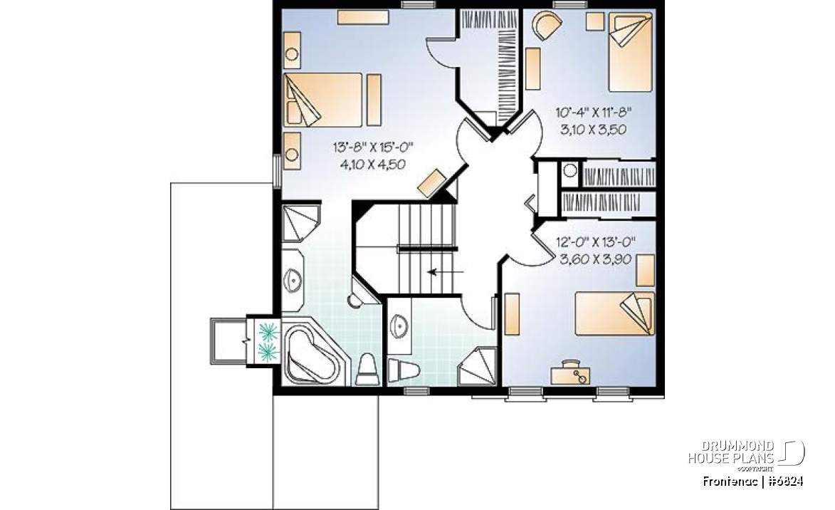 2nd level - Traditional house plan with garage, great master suite with sitting area, fireplace, great gathering room - Frontenac