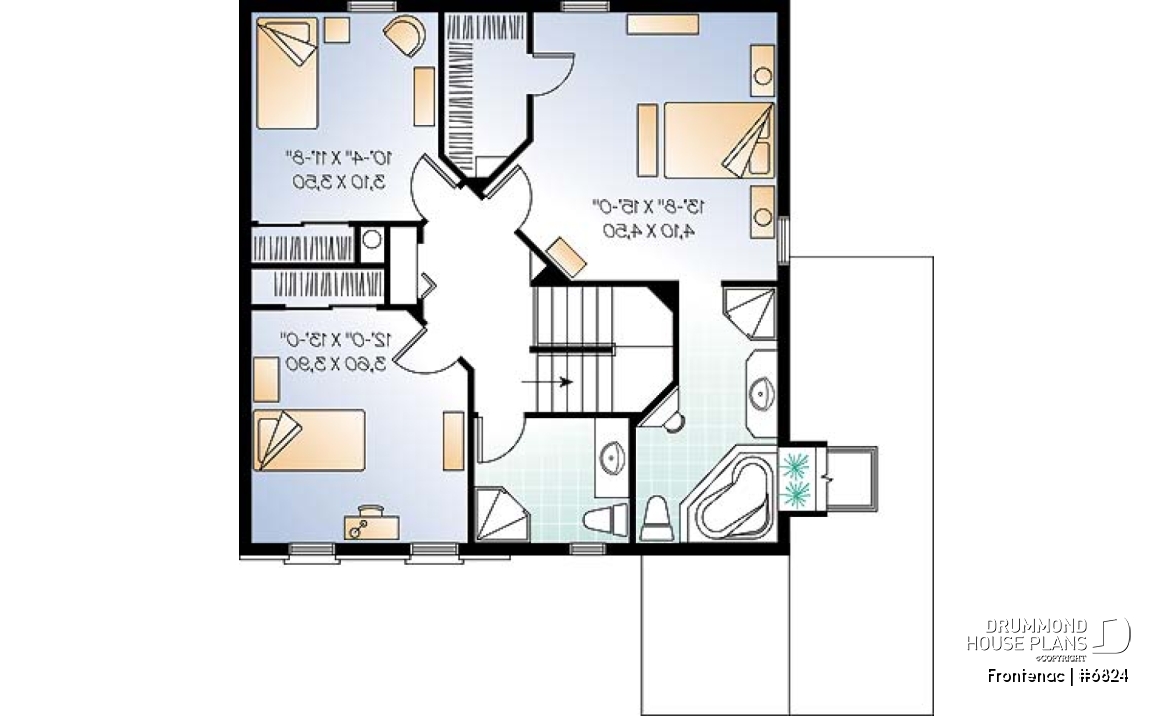 2nd level - Traditional house plan with garage, great master suite with sitting area, fireplace, great gathering room - Frontenac
