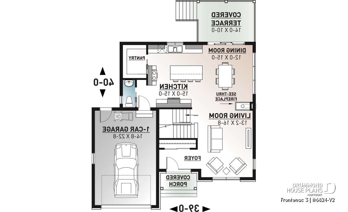 1st level - Northwest style house plan with garage, master suite, large kitchen with island &amp; pantry, 3 beds 2.5 baths - Frontenac 3