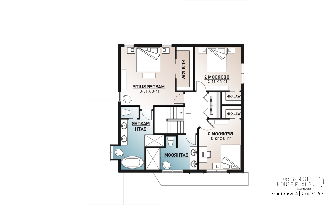 2nd level - Northwest style house plan with garage, master suite, large kitchen with island &amp; pantry, 3 beds 2.5 baths - Frontenac 3