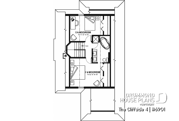 2nd level - 4-seasons chalet style house plan, 3 bedrooms, fireplace, screened-in deck and open floor plan - The Cliffside 4