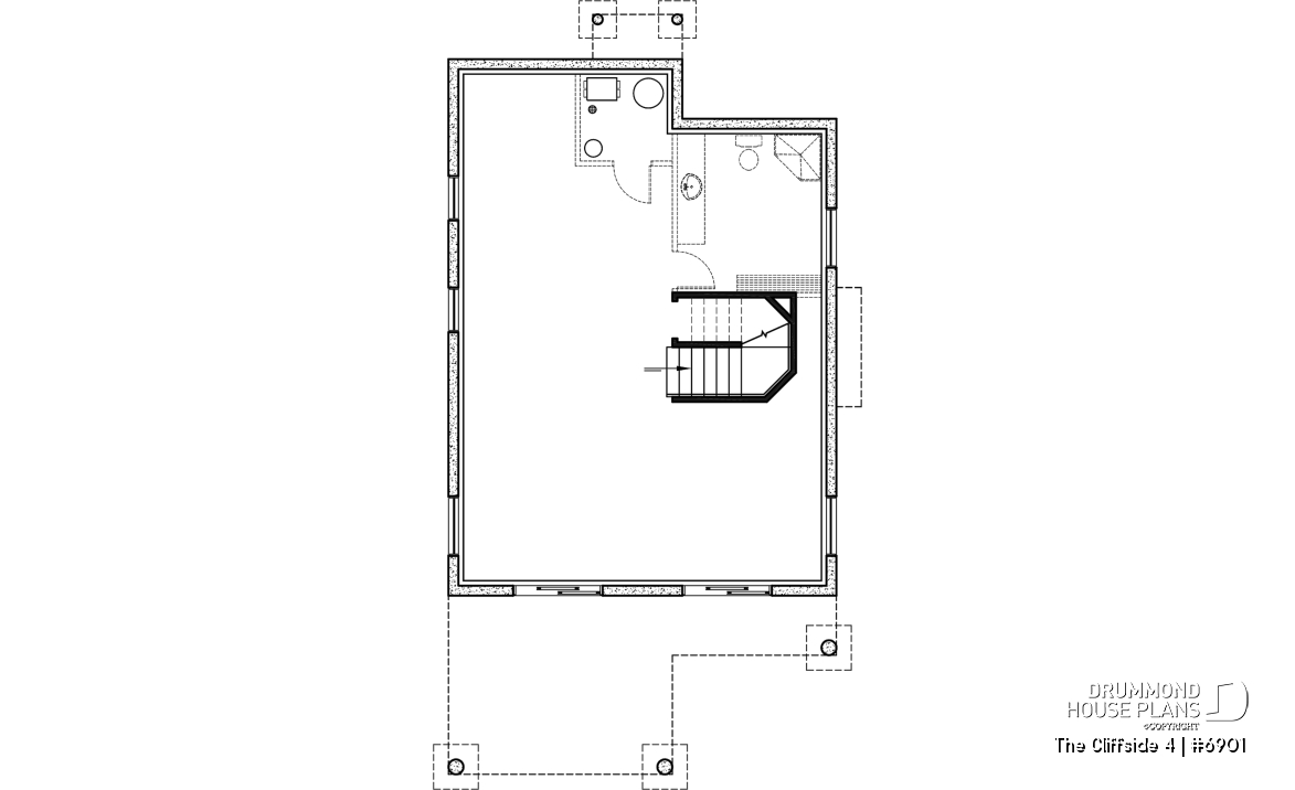Basement - 4-seasons chalet style house plan, 3 bedrooms, fireplace, screened-in deck and open floor plan - The Cliffside 4