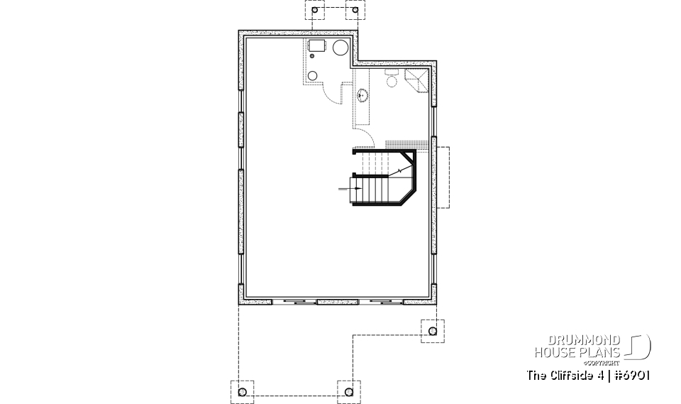 Basement - 4-seasons chalet style house plan, 3 bedrooms, fireplace, screened-in deck and open floor plan - The Cliffside 4