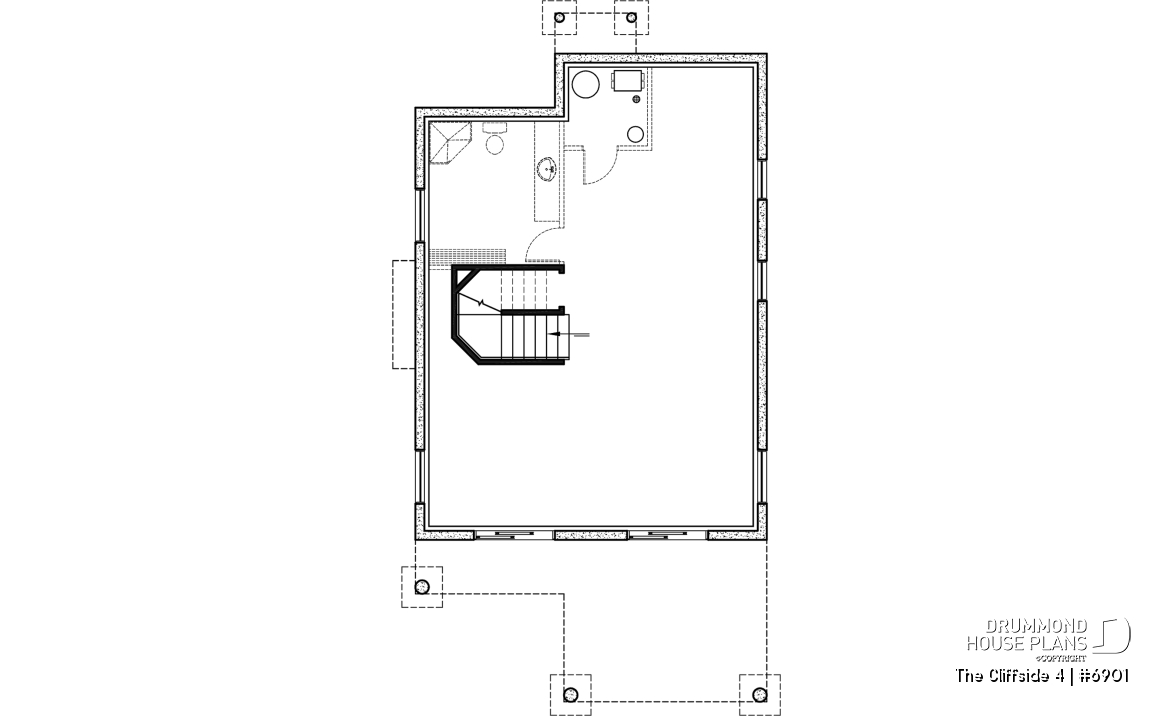 Basement - 4-seasons chalet style house plan, 3 bedrooms, fireplace, screened-in deck and open floor plan - The Cliffside 4