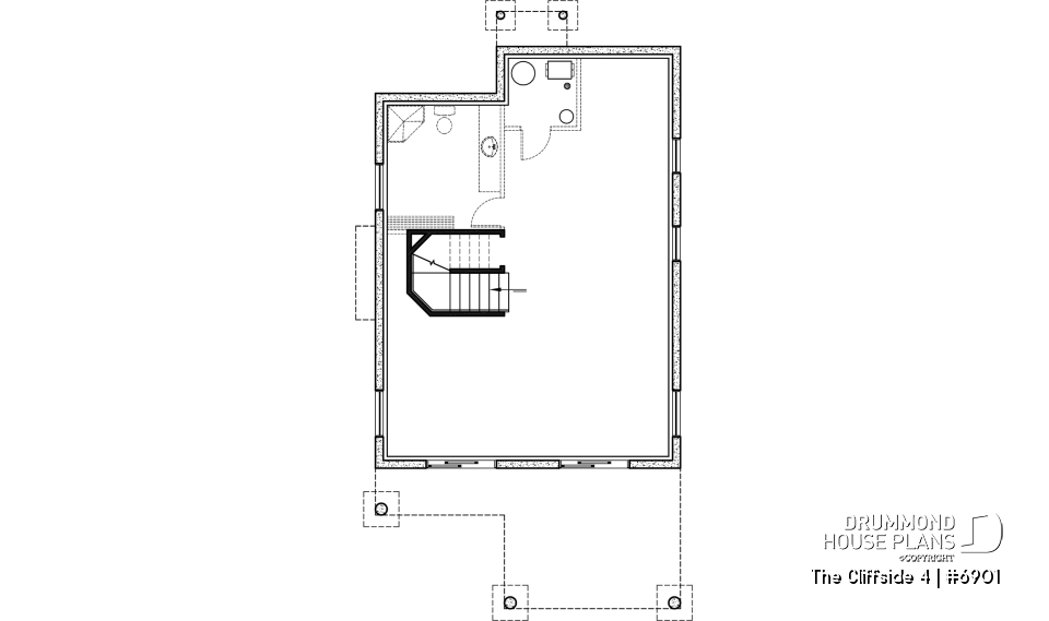 Basement - 4-seasons chalet style house plan, 3 bedrooms, fireplace, screened-in deck and open floor plan - The Cliffside 4