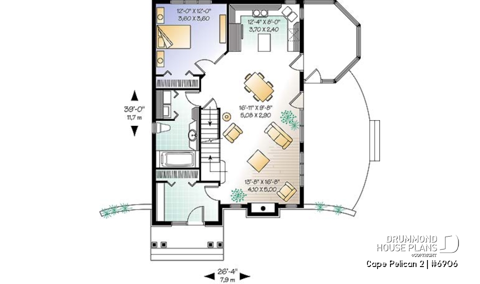 1st level - Beautiful cottage house plan, master on main, large deck partially screened porch, unf. daylight basement - Cape Pelican 2