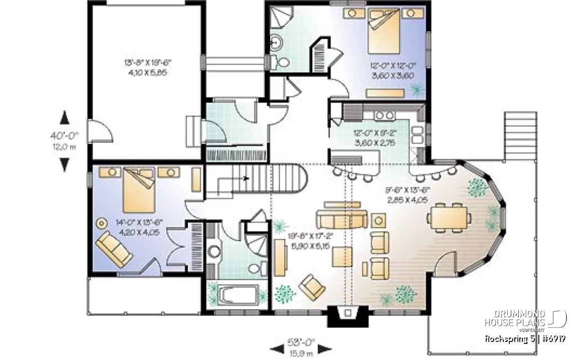 1st level - Large 2 to 4 cottage with 2 family rooms and open floor plan layout, fireplace and cathedral ceiling - Rockspring 5