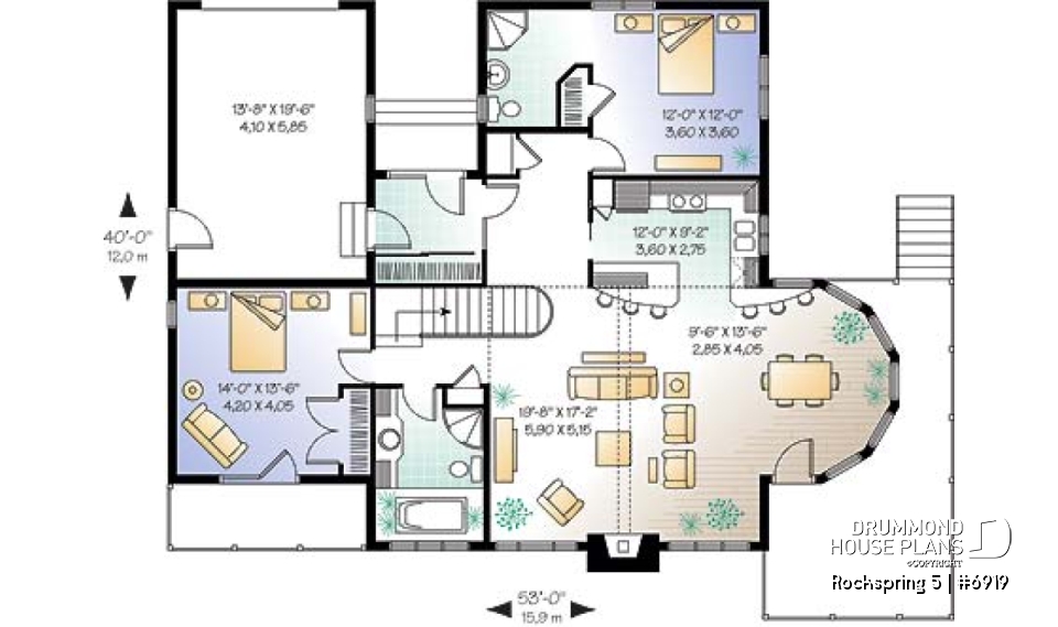 1st level - Large 2 to 4 cottage with 2 family rooms and open floor plan layout, fireplace and cathedral ceiling - Rockspring 5