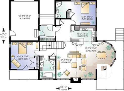1st level - Large 2 to 4 cottage with 2 family rooms and open floor plan layout, fireplace and cathedral ceiling - Rockspring 5