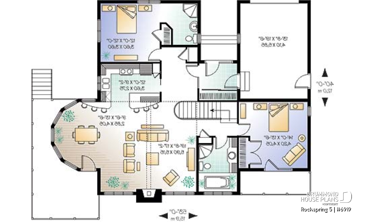 1st level - Large 2 to 4 cottage with 2 family rooms and open floor plan layout, fireplace and cathedral ceiling - Rockspring 5