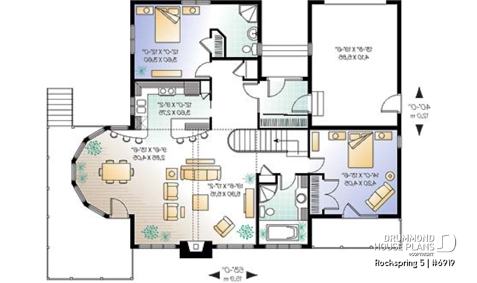 1st level - Large 2 to 4 cottage with 2 family rooms and open floor plan layout, fireplace and cathedral ceiling - Rockspring 5