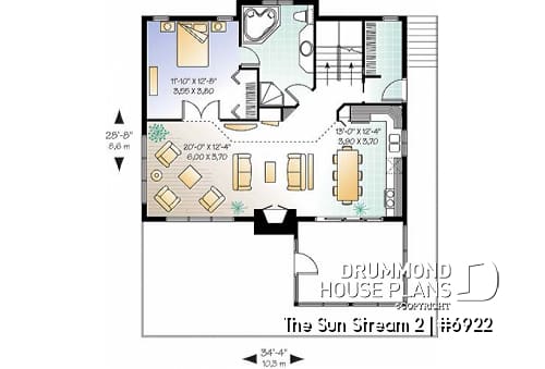 1st level - Rustic cottage plan, scandinavian style home, with open loft on mezzanine and 4 bedrooms - The Sun Stream 2