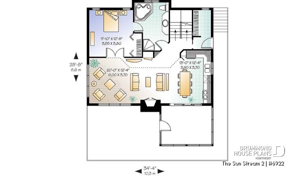 1st level - Rustic cottage plan, scandinavian style home, with open loft on mezzanine and 4 bedrooms - The Sun Stream 2
