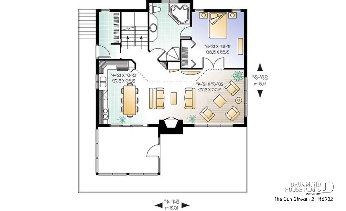 1st level - Rustic cottage plan, scandinavian style home, with open loft on mezzanine and 4 bedrooms - The Sun Stream 2