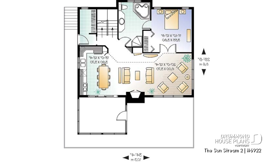 1st level - Rustic cottage plan, scandinavian style home, with open loft on mezzanine and 4 bedrooms - The Sun Stream 2