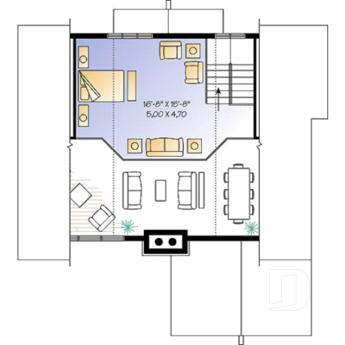 2nd level - Rustic cottage plan, scandinavian style home, with open loft on mezzanine and 4 bedrooms - The Sun Stream 2