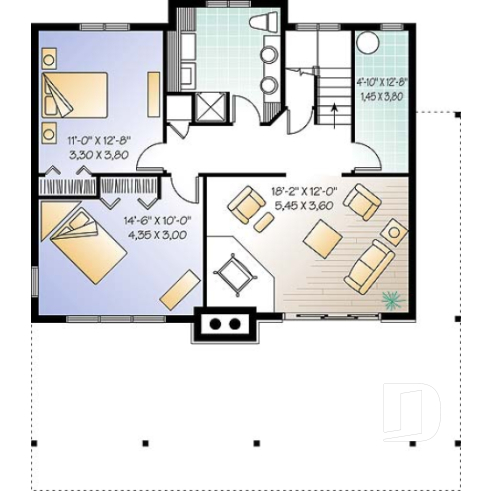 Basement - Rustic cottage plan, scandinavian style home, with open loft on mezzanine and 4 bedrooms - The Sun Stream 2